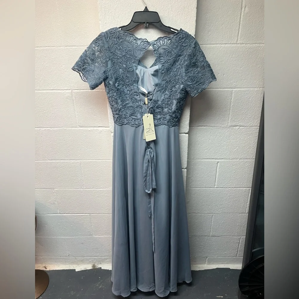 Mother of the bride or groom, women's formal dress, Blue - Picture 4 of 6